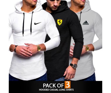 Pack of 3 Hooded Casual Long Shirts